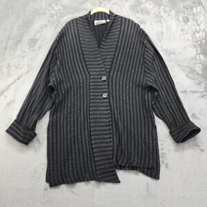 Vintage 90s Nubia's Collection Jacket Womens Size M Black Gray Striped Lagenlook
